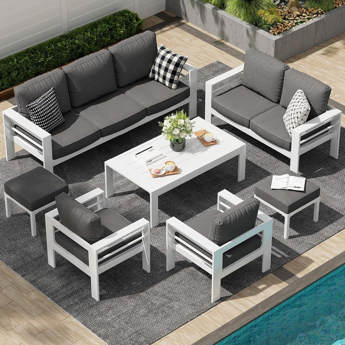 Ensemble de mobilier de terrasse en aluminium AECOJOY de 7 pièces, ensemble extérieur pour la conversation