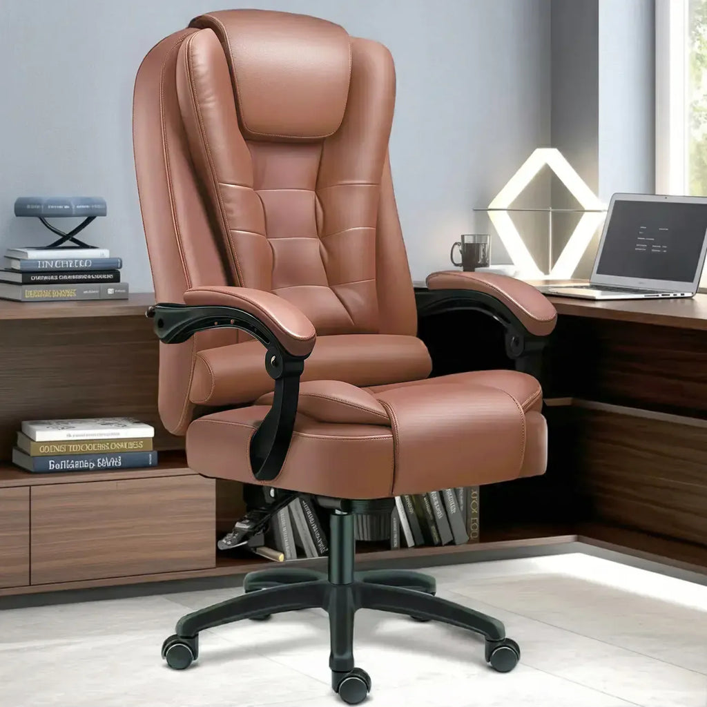 Ergonomické otočné kancelářské křeslo z černé kůže s podnožkou