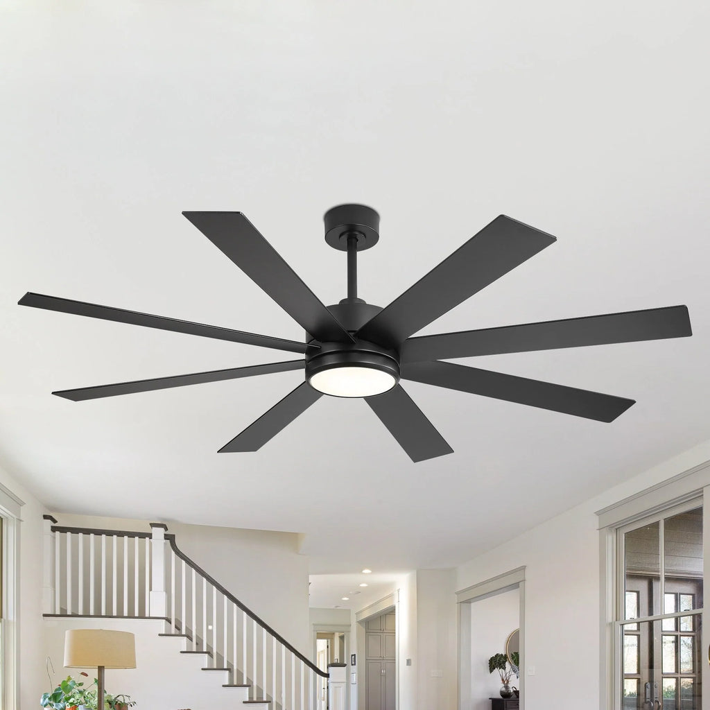 Ventilateur de plafond noir de 65 po à 8 pales avec lumière et télécommande