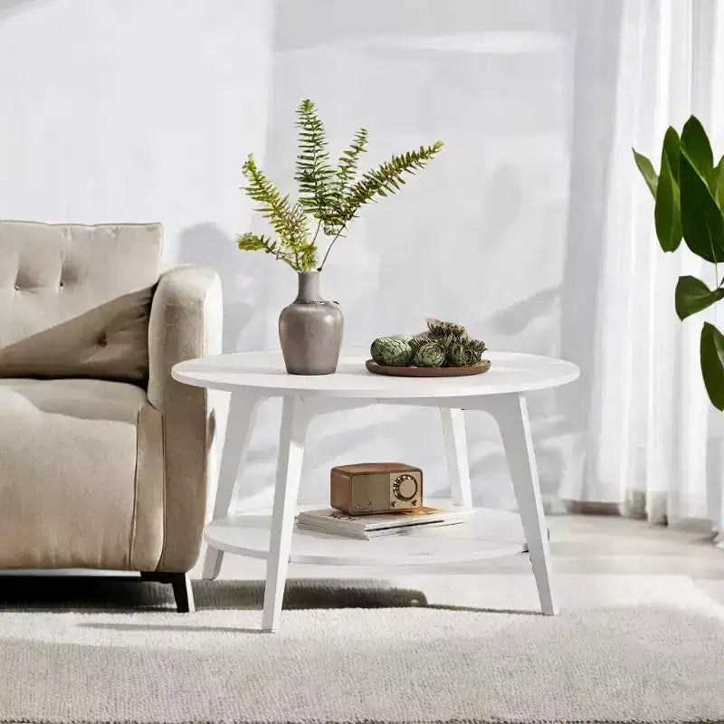 Runder Couchtisch in Honigbraun mit 2 Ablageebenen, 31,5 x 17,7 Zoll, ideal für das Wohnzimmer