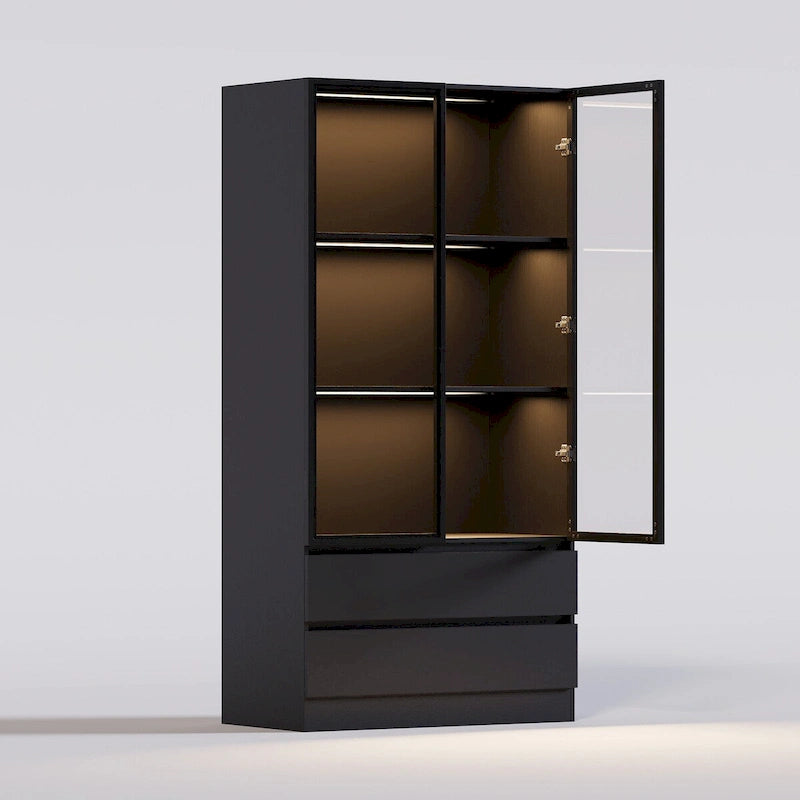 Vitrine de arrumação, vitrine com portas de vidro temperado, expositor com prateleiras de arrumação de 4 níveis