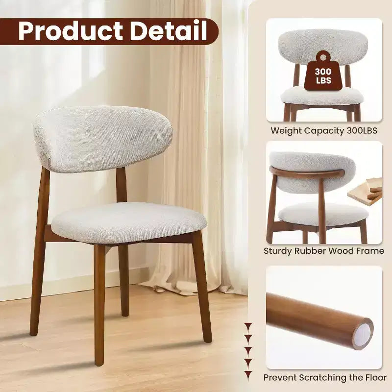 Esszimmerstuhl-Set, 4-teilig, gepolsterte Esszimmerstühle im Mid-Century-Modern-Stil, Küchenstühle im Landhausstil mit gepolsterter Stofffläche und Holzbeinen, Beige
