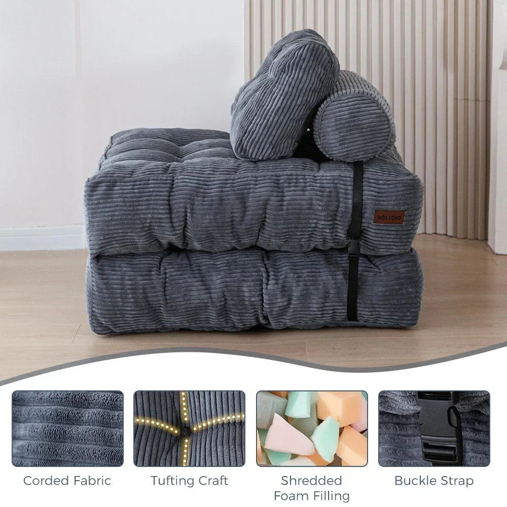 Sofá-cama dobrável de bombazina 8, individual