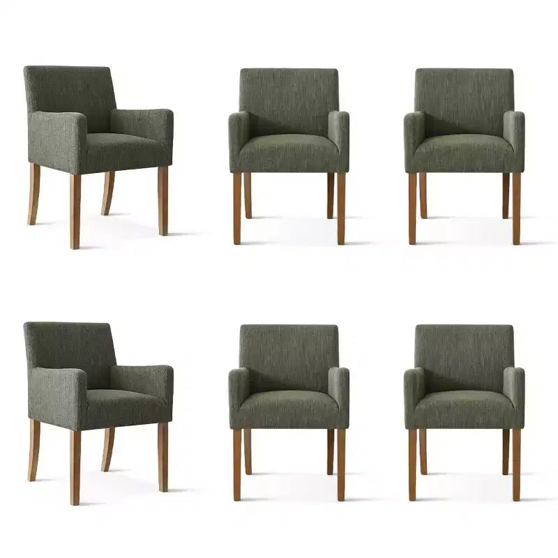 6er-Set gepolsterte Esszimmerstühle mit Armlehnen, moderne Leinen-Sessel mit Holzbeinen, Akzentstühle für Esszimmer und Wohnzimmer – Panipeachy