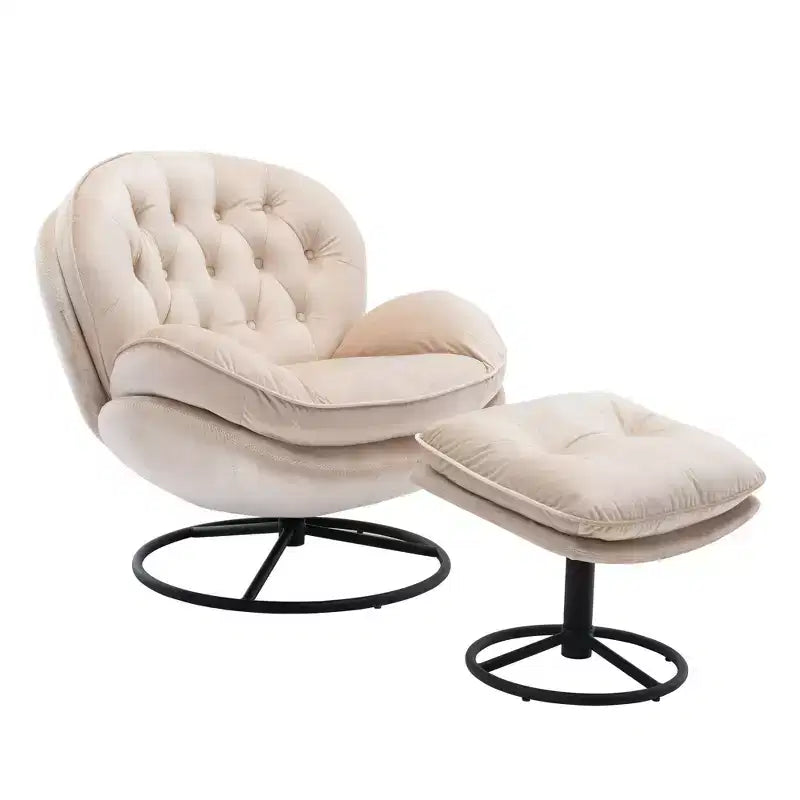 Poltrona de destaque em veludo Okak com repousa-pés, cadeira moderna sem braços para sala de estar, estilo de meados do século, macia e confortável para ver televisão e jogar