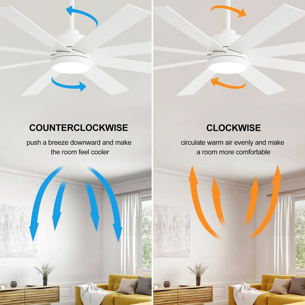 Ventilateur de plafond noir de 65 po à 8 pales avec lumière et télécommande