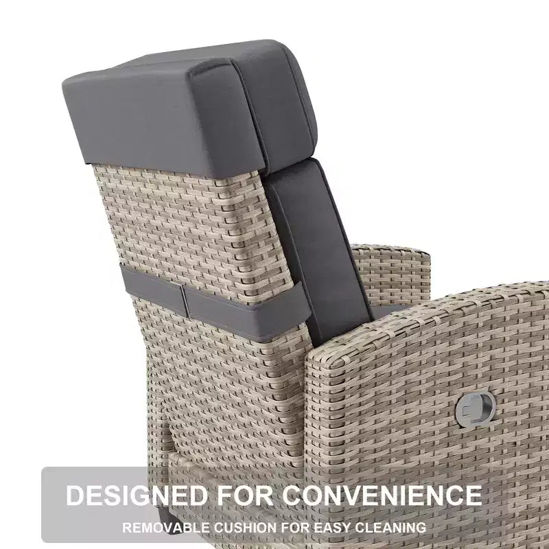 Fauteuil inclinable d’extérieur, fauteuils inclinables de patio avec dossier et repose-pieds réglables, fauteuil inclinable de détente en osier jusqu’à 150 avec tablette rabattable