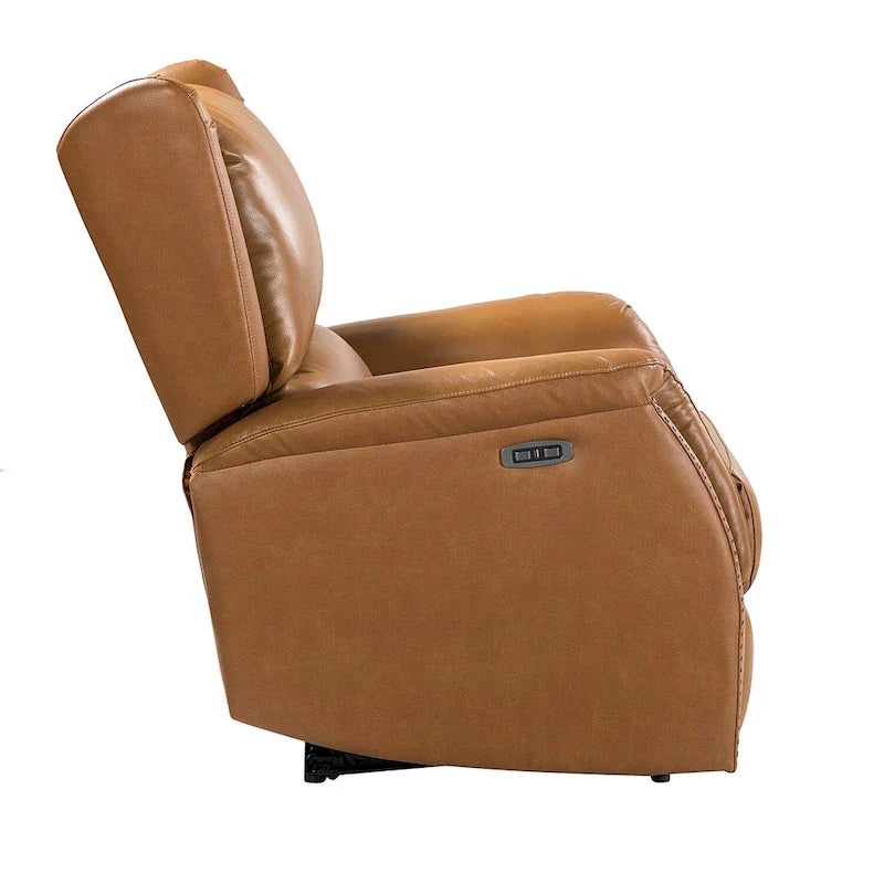 Fauteuil inclinable électrique en cuir véritable avec port USB - dossier haut à oreilles et clous décoratifs, lot de 2