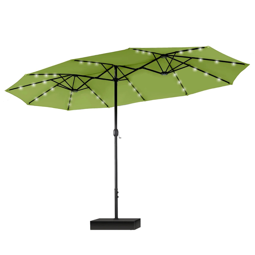 MAISON ARTS 15-Fuß-rechteckiger Outdoor-Marktschirm mit Kurbel, doppelseitiger Bespannung und solarbetriebenen LED-Leuchten, inklusive Standfuß