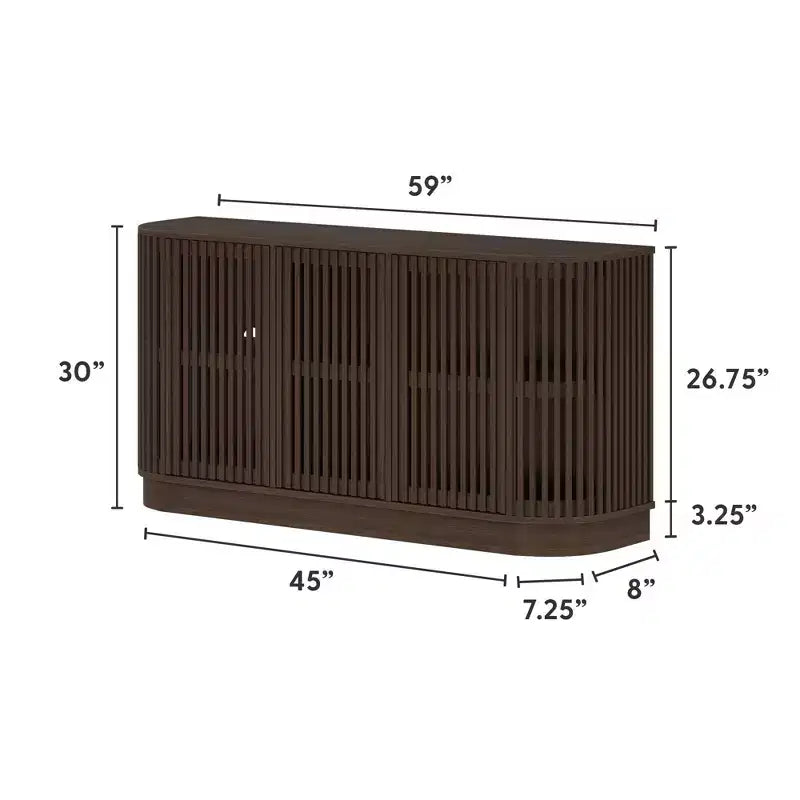 Plank+Beam Contour Sideboard aus Massivholz mit 3 Türen, 59-Zoll-TV-Ständer fürs Wohnzimmer