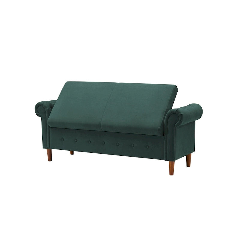 Panca contenitore per camera da letto, per fondo letto, con braccioli arrotondati, rivestita in velluto, pouf-divano lungo