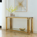 Narrow 2-tier Console Table with Gold Finished Metal Frame and Tempered Glass Top