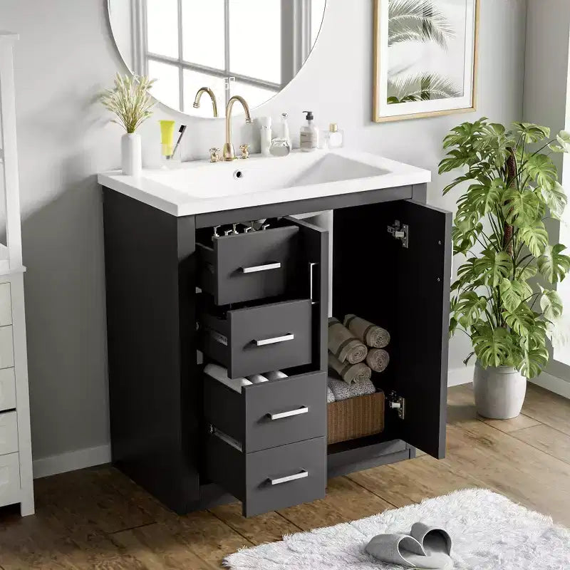 30 Single Sink Bathroom Vanity with Cabinet & 3 Drawers â€?Black / Blue / Green / Indigo / White