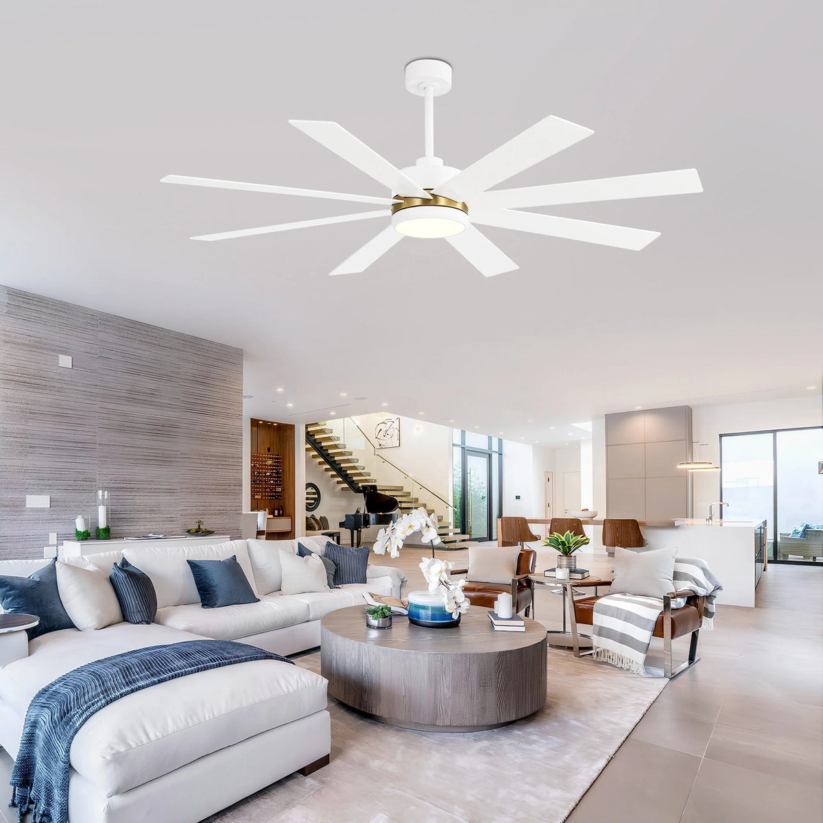 Ventilateur de plafond noir de 65 po à 8 pales avec lumière et télécommande