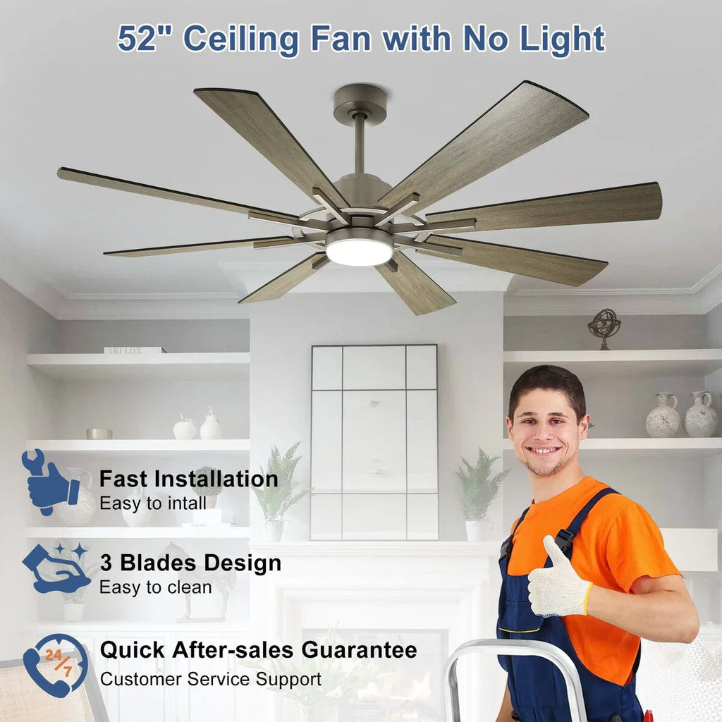 Grand ventilateur de plafond télécommandé avec éclairage et 8 grandes pales en bois