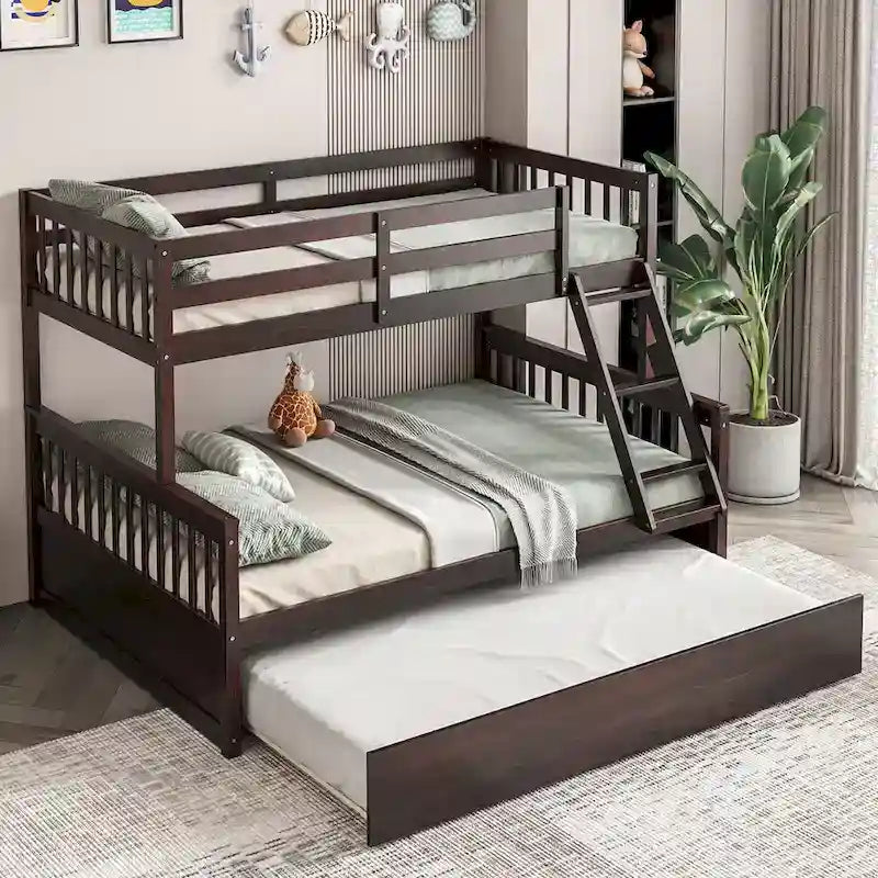 Gymax Etagenbett Twin über Full mit ausziehbarem Twin-Bett, umwandelbare Plattform