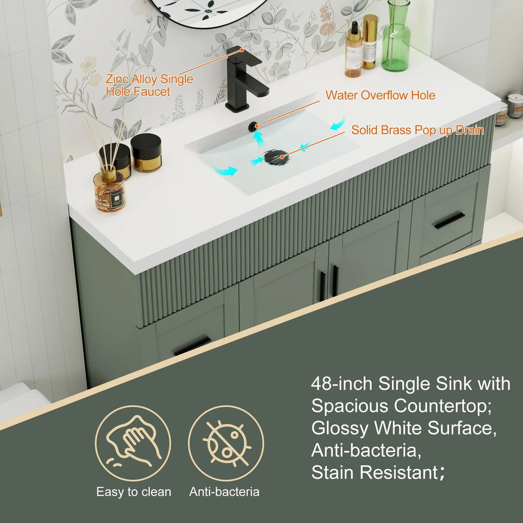 Conjunto de móvel de casa de banho Wavy Line 30/36/48 com lavatório e torneira