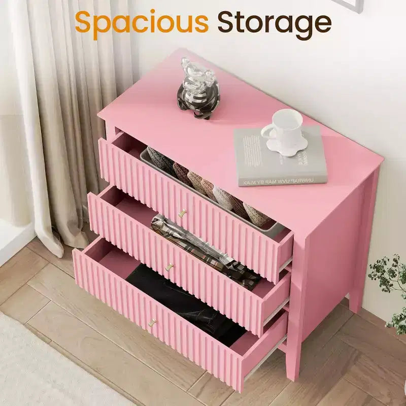 Cómoda Heynemo com 3 gavetas, mesa de cabeceira em madeira pintada com 30 polegadas de altura e arrumação, cómoda larga e moderna com corrediças de esferas