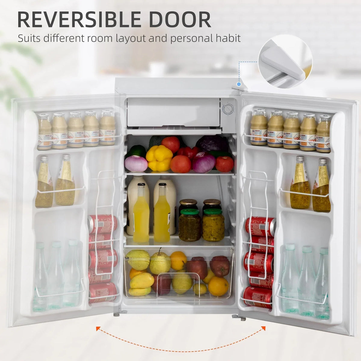 3,2-Kubikfuß-Minibar mit Gefrierfach, kompakter Kühlschrank mit einer Tür und verstellbarem Thermostat für das Schlafzimmer