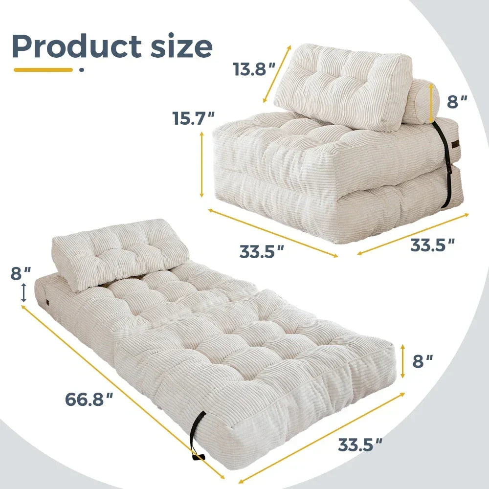 Sofá-cama dobrável de bombazina 8, individual