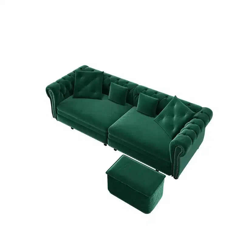 Rozkładana sofa 3 w 1 Whisen Velvet typu king-size z ruchomym podnóżkiem i pikowanym wzorem