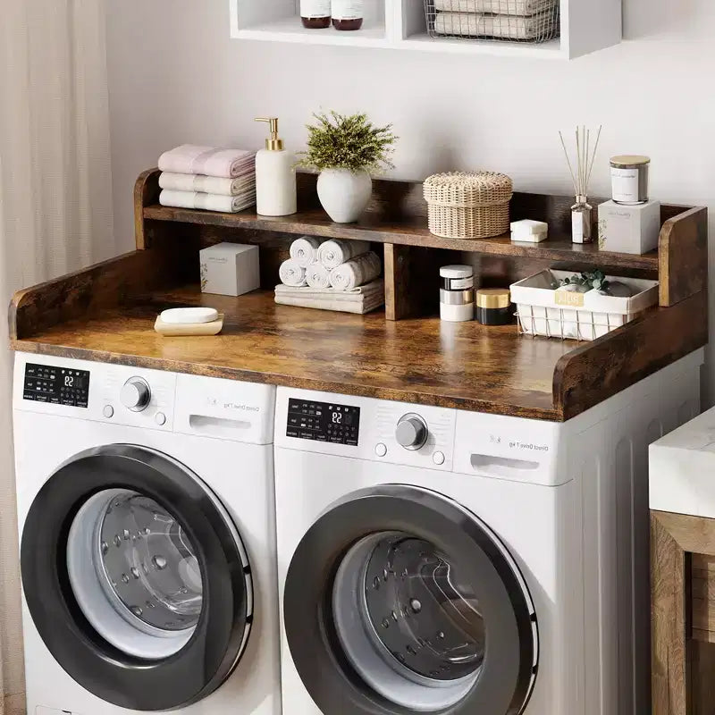 Was- en droogmachineblad met 2 niveaus en plank of laden, wasblad met antislipmat, 54X27.5 wasblad voor het vouwen van kleding