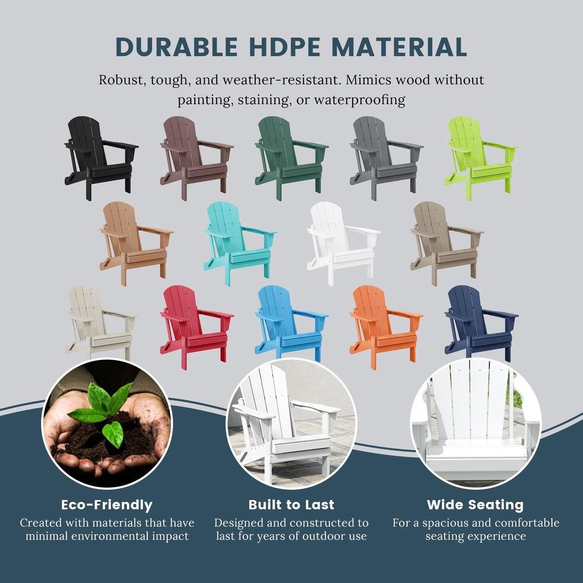 Polytrends Laguna Fade Resistant All Weather Outdoor Patio Folding Adirondack Chair