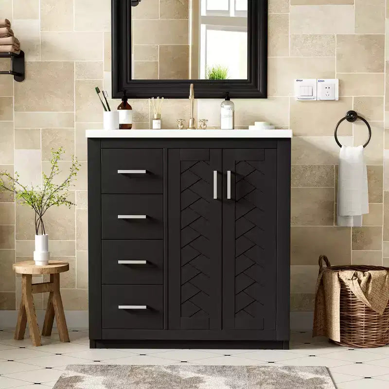 30 Single Sink Bathroom Vanity with Cabinet & 3 Drawers â€?Black / Blue / Green / Indigo / White