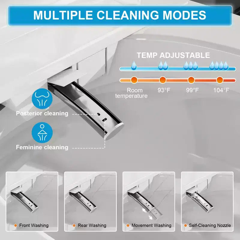 Intelligente Bidet-Toilette mit sich automatisch öffnendem und schließendem Deckel und Sitz, Spülung per Fußsensor, tankloses einteiliges, längliches Modell, beheizter Sitz