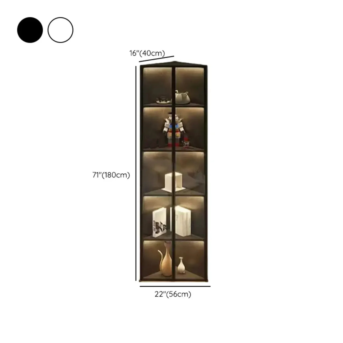 Vitrine de canto moderna em metal e madeira cinzenta com porta de vidro