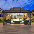 EROMMY prieel met hard dak, pergola voor buiten met dubbel dak, netten en gordijnen, robuuste overkapping voor terras, achtertuin en zwembadfeestjes