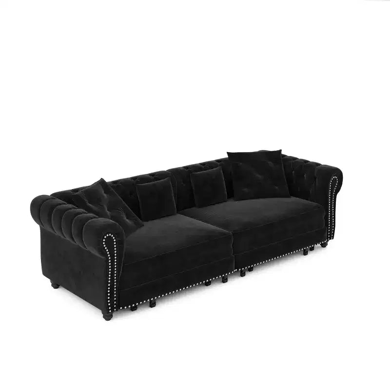 Rozkładana sofa 3 w 1 Whisen Velvet typu king-size z ruchomym podnóżkiem i pikowanym wzorem