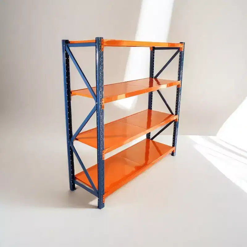 VIYET zware garagestelling, verstelbare metalen stelling met 4 niveaus en een draagvermogen van 4400 LBS, blauw-oranje industriële opslag voor winkel, gereedschap en sportschool