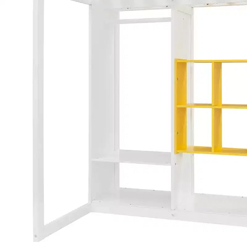 Kinderhoogslaper met kledingkast en planken, houten hoogslaperframe met opbergkast voor kinderen en tieners