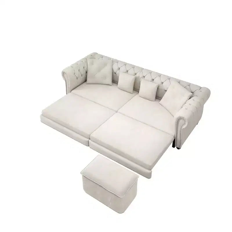 Rozkładana sofa 3 w 1 Whisen Velvet typu king-size z ruchomym podnóżkiem i pikowanym wzorem