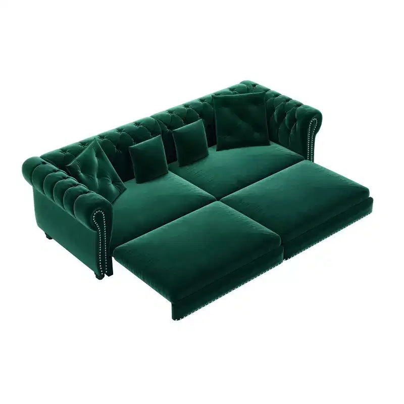 Rozkładana sofa 3 w 1 Whisen Velvet typu king-size z ruchomym podnóżkiem i pikowanym wzorem
