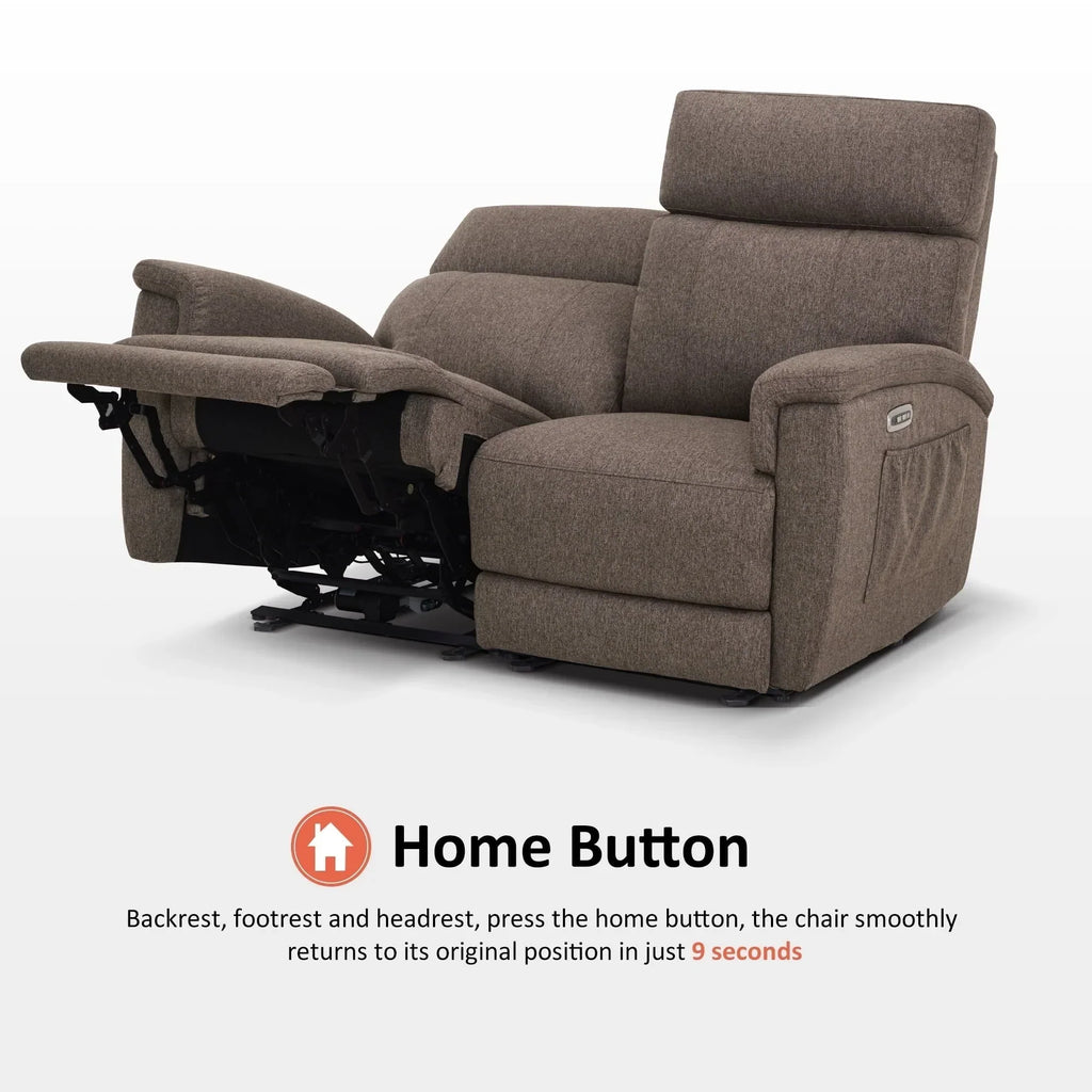 MCombo 60.2 elektrisches 2-Sitzer-Sofa mit Relaxfunktion, Massage und zweifacher Wärmefunktion, verstellbarer Kopfstütze, USB- und Typ-C-Anschluss, Stoff