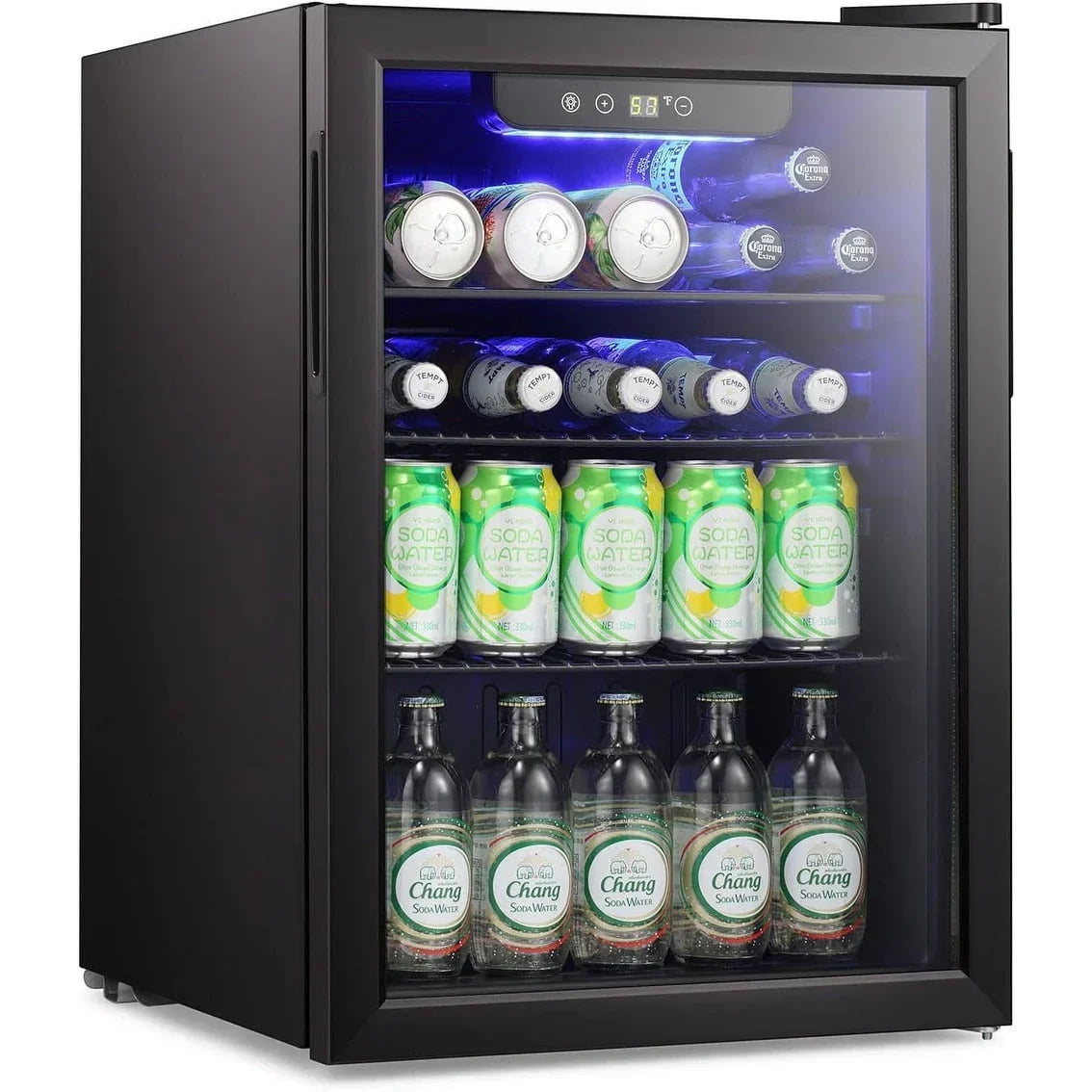 Mini-Kühlschrank für 100 Dosen, Getränkekühlschrank und Weinkühler mit transparenter Glastür und Touchscreen – 2,6 cu. ft.