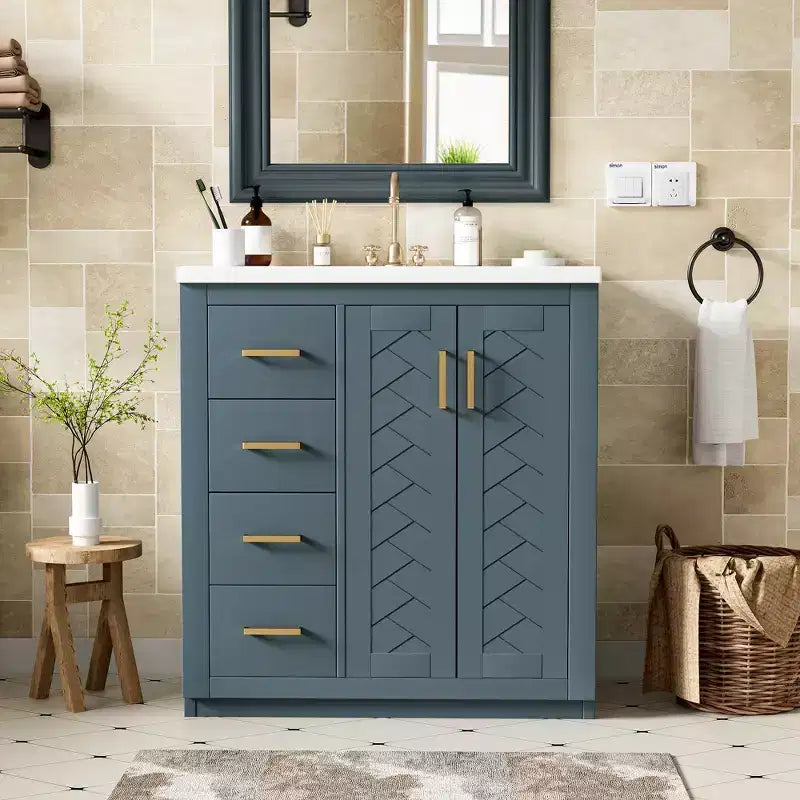 30 Single Sink Bathroom Vanity with Cabinet & 3 Drawers â€?Black / Blue / Green / Indigo / White