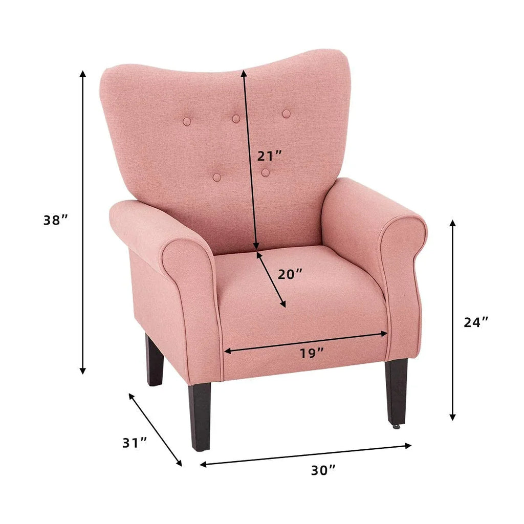 Erommy Modern Accent Chair, High Back Armchair, Upholstered Fabric Button Single Sofa with Wooden Legs for Living Room