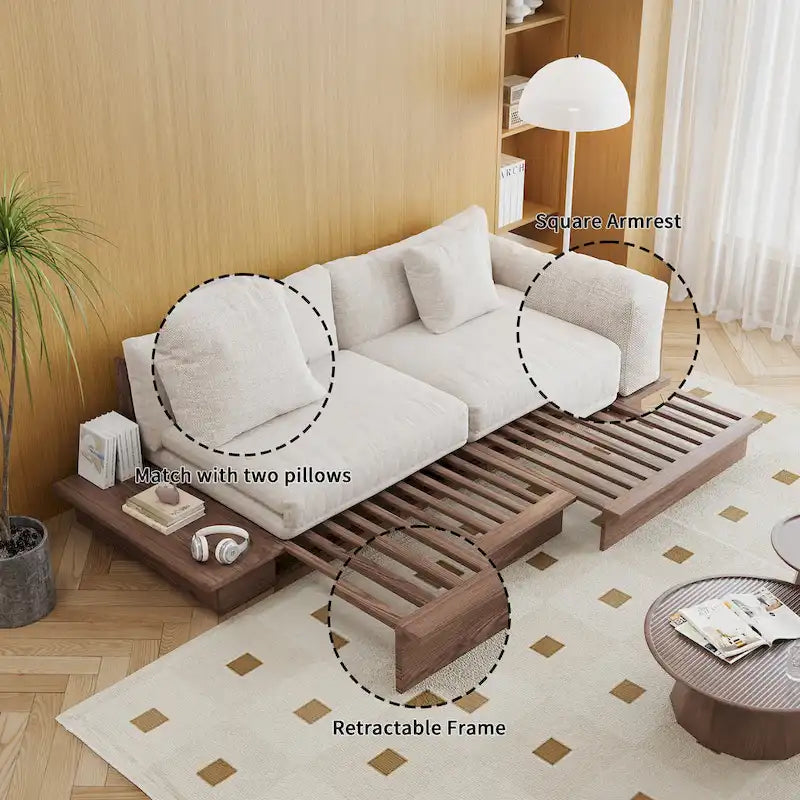 JASIWAY modernes Sofa aus Massivholz mit Baumwoll-Leinenbezug