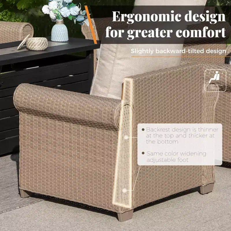 Captiva Designs 6 Piece Luxury Wicker Patio Conversation Sofa Set with Curved Armrests with Cushions