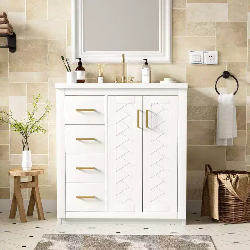 30 Single Sink Bathroom Vanity with Cabinet & 3 Drawers â€?Black / Blue / Green / Indigo / White
