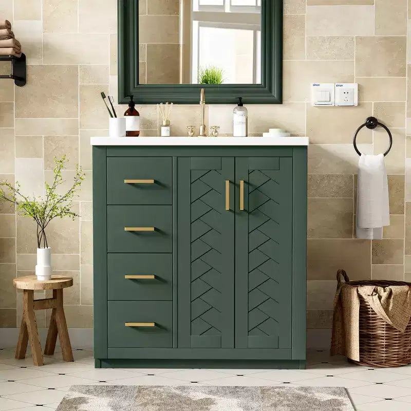 30 Single Sink Bathroom Vanity with Cabinet & 3 Drawers â€?Black / Blue / Green / Indigo / White