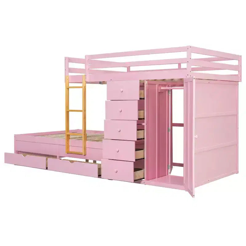 Letto a castello matrimoniale su matrimoniale con armadio contenitore e cassetti, letto a castello in legno matrimoniale salvaspazio con sponda di sicurezza per appartamento e camera da letto