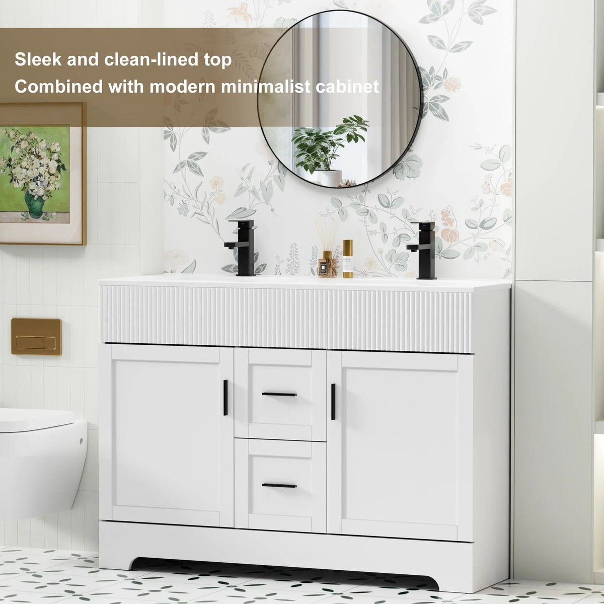 Conjunto de móvel de casa de banho Wavy Line 30/36/48 com lavatório e torneira