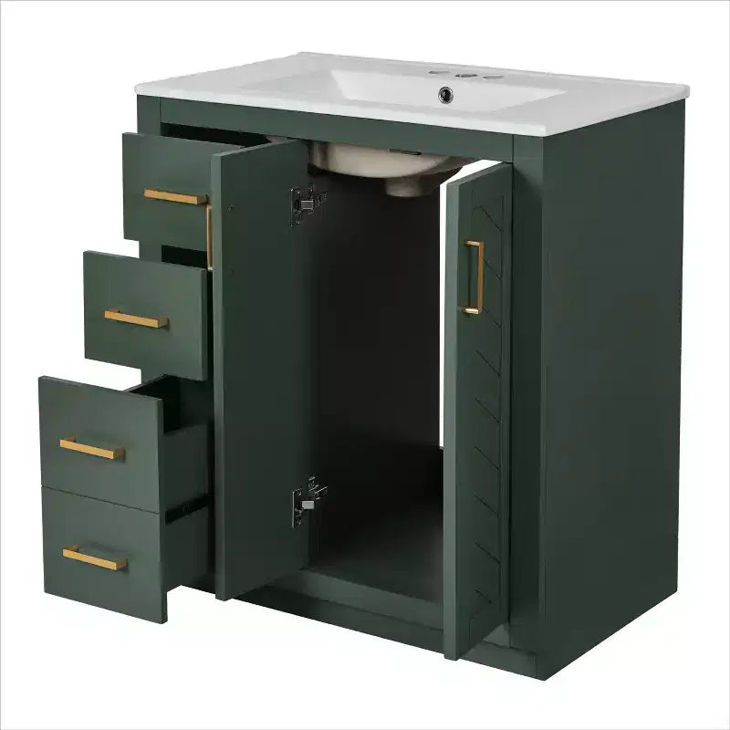 Mobile bagno da 30 con lavabo singolo, mobiletto e 3 cassetti - Nero / Blu / Verde / Indaco / Bianco