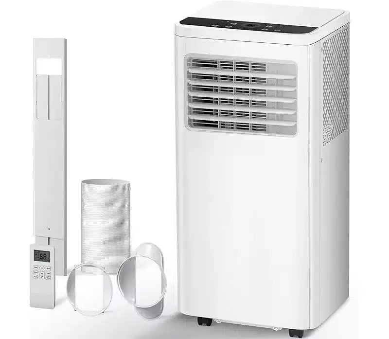 Przenośny klimatyzator 8000 BTU, urządzenie 3 w 1 z 4 trybami, timerem, wyświetlaczem LED, pilotem i zestawem instalacyjnym, do sypialni, salonu lub biura, biały.