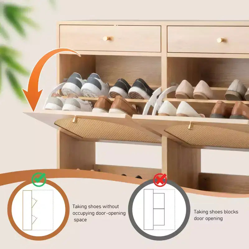 Karl Home Schuhschrank mit Rattanfront, 2 Schubladen und 4 Klappfächern, Spanplatte, 41,34 W