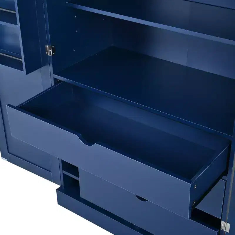 Freistehender 77-Zoll-Küchenschrank, Aufbewahrungsschrank im Landhausstil mit verstellbaren Regalböden, Türablagen, Schubladen und Weinregalen – ModernLuxe